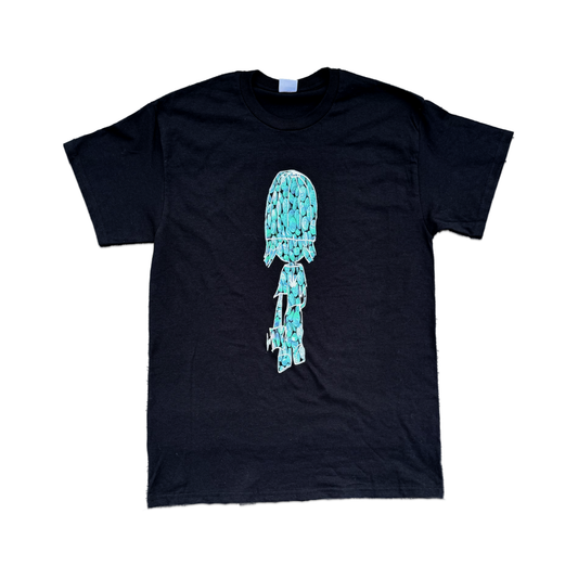 Black FWM30 short-sleeve T-shirt with a teal Lil Dude graphic